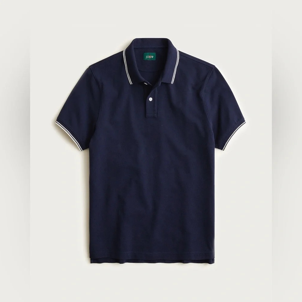 NWT J.Crew Tall Classic Piqué Polo Shirt in Navy Ivory Dbl Tipped